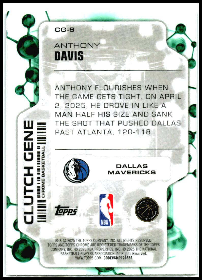 2025-26 Topps Chrome Clutch Gene #CG-8 Anthony Davis Dallas