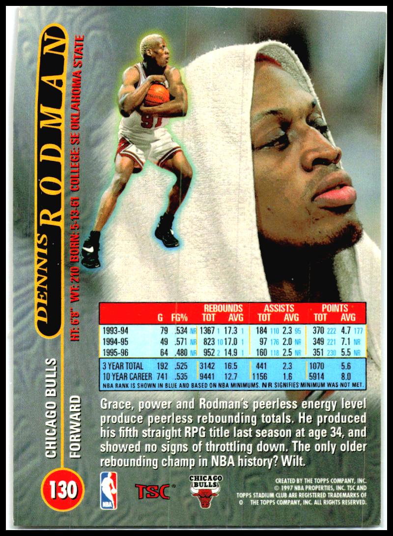 1996-97 Stadium Club #130 Dennis Rodman Chicago Bulls