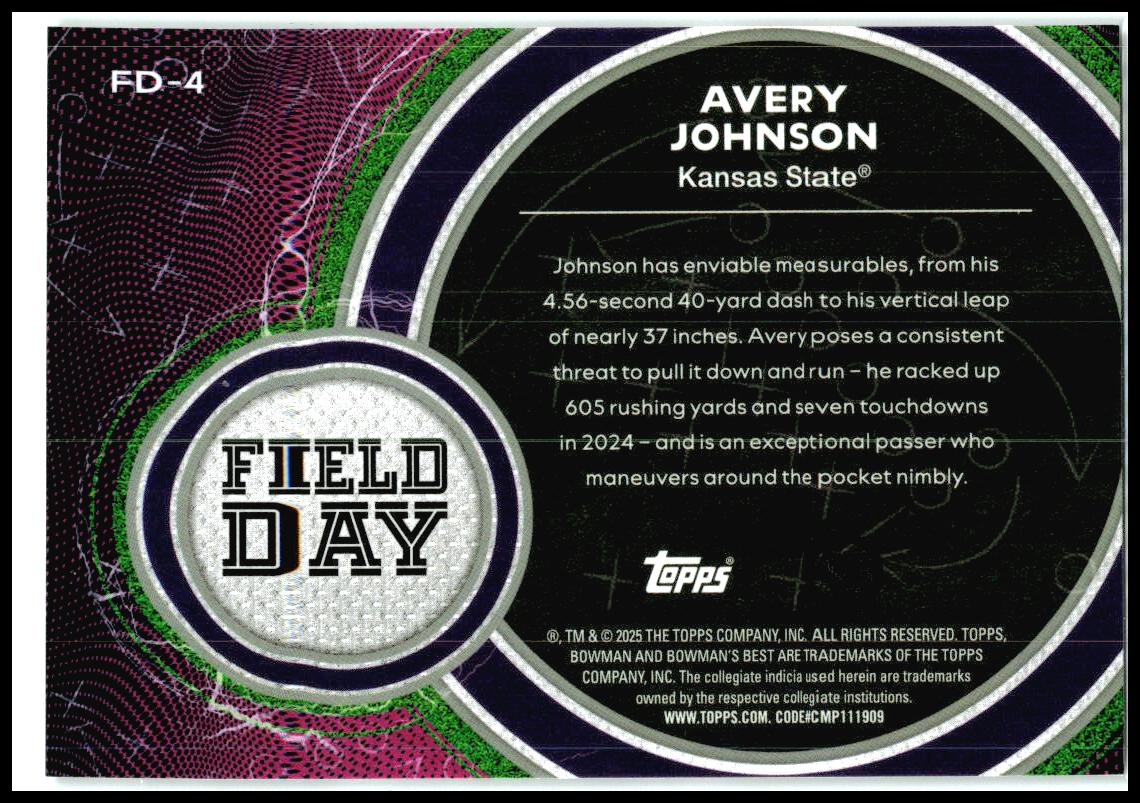 2025 Bowman University Best Field Day #FD-4 Avery Johnson Kansas State Wildcats