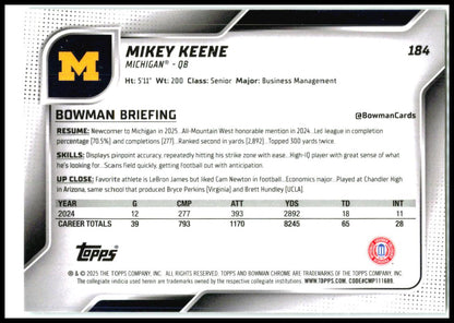 2025 Bowman University Chrome Xfractor #184 Mikey Keene Michigan Wolverines