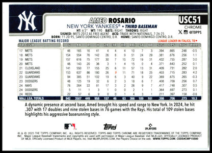 2025 Topps Chrome Update RayWave Refractor #USC51 Amed Rosario New York Yankees