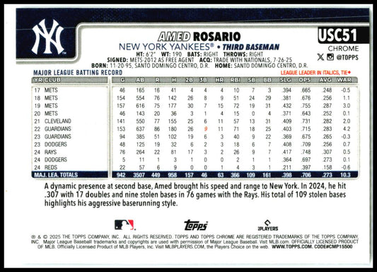 2025 Topps Chrome Update RayWave Refractor #USC51 Amed Rosario New York Yankees