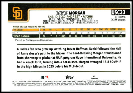 2025 Topps Chrome Update RayWave Refractor #USC33 David Morgan Rookie Padres