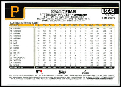 2025 Topps Chrome Update X-Fractors #USC45 Tommy Pham Pittsburgh Pirates
