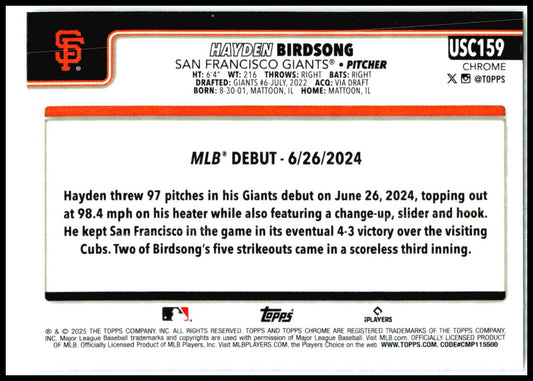 2025 Topps Update X-Fractor #USC159 Hayden Birdsong San Francisco Giants
