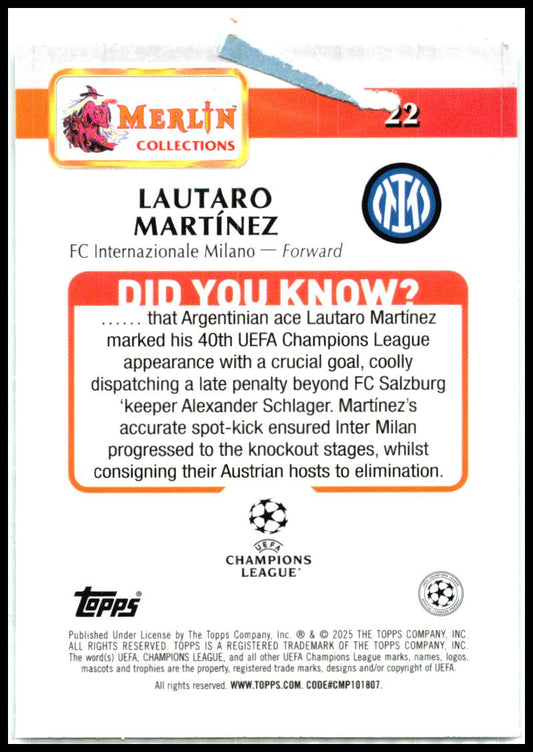 2024-25 Merlin Atomic Refractor #22 Lautaro Martínez