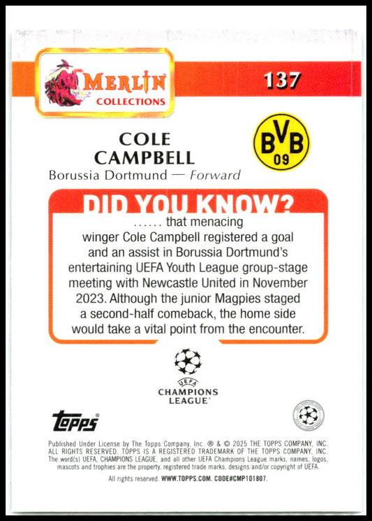2024-25 Merlin Atomic Refractor #137 Cole Campbell