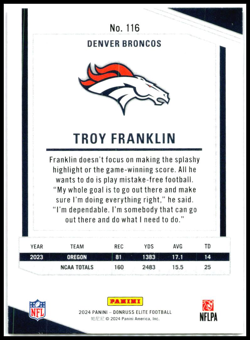 2024 Donruss Elite Pink #116 Troy Franklin Rookie Denver Broncos