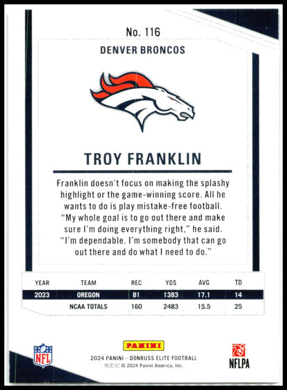 2024 Donruss Elite Pink #116 Troy Franklin Rookie Denver Broncos