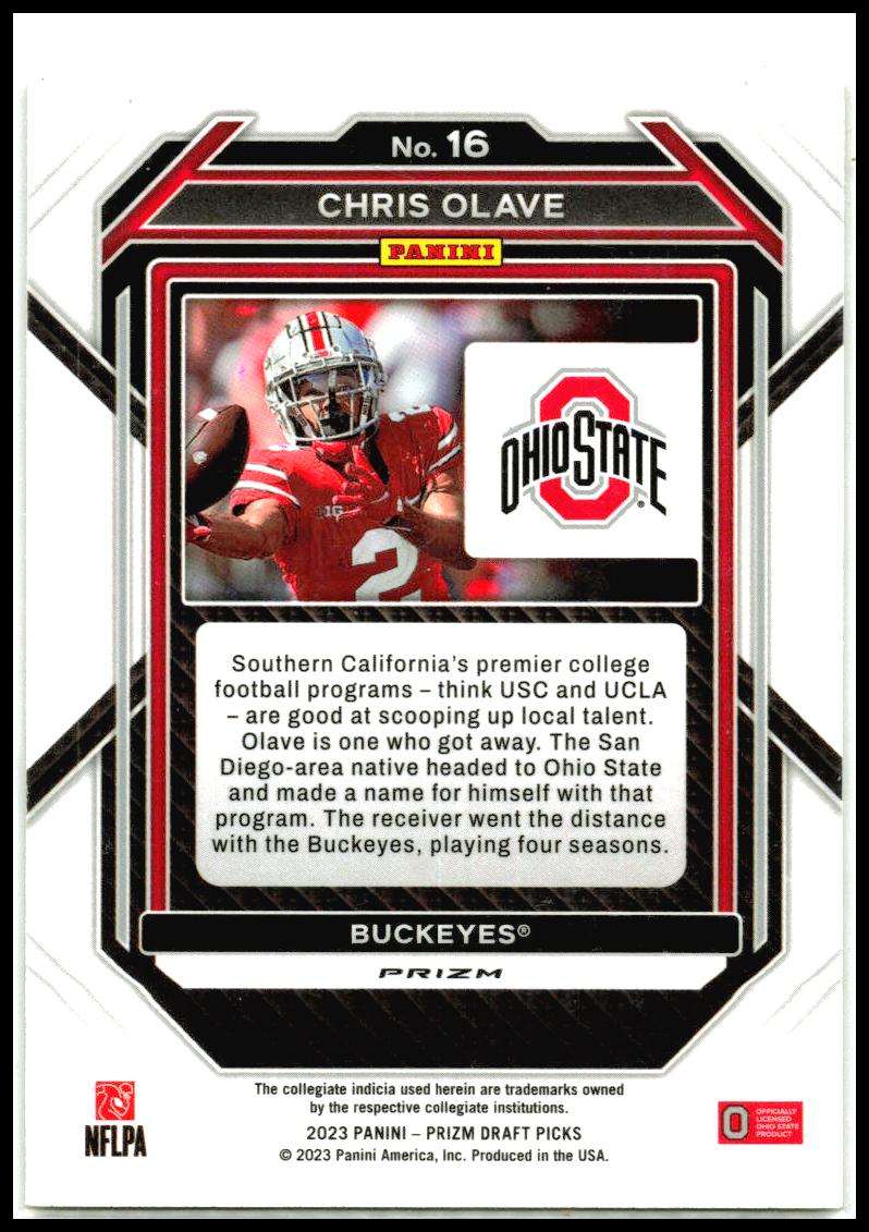 2023 Panini Prizm Draft Picks Prizms Gold Ice #16 Chris Olave Buckeyes
