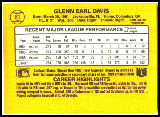 1987 Donruss #61 Glenn Davis Houston Astros