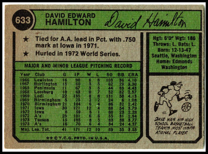 1974 Topps #633 Dave Hamilton Oakland Athletics