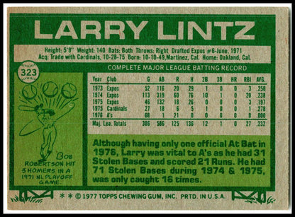 1977 Topps #323 Larry Lintz Oakland Athletics