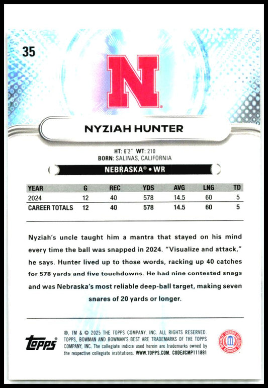 2025 Bowman University Best #35 Nyziah Hunter Nebraska Cornhuskers