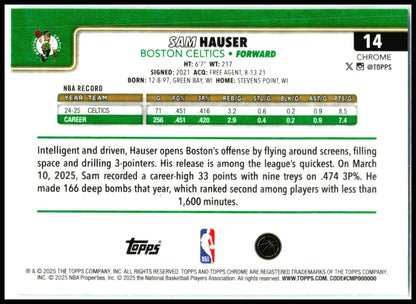 2025-26 Topps Chrome Wave Refractor #14 Sam Hauser Boston Celtics