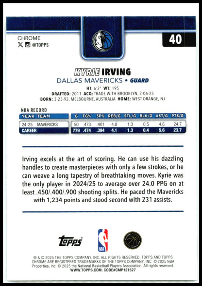 2025-26 Topps Chrome #40 Kyrie Irving Dallas Mavericks
