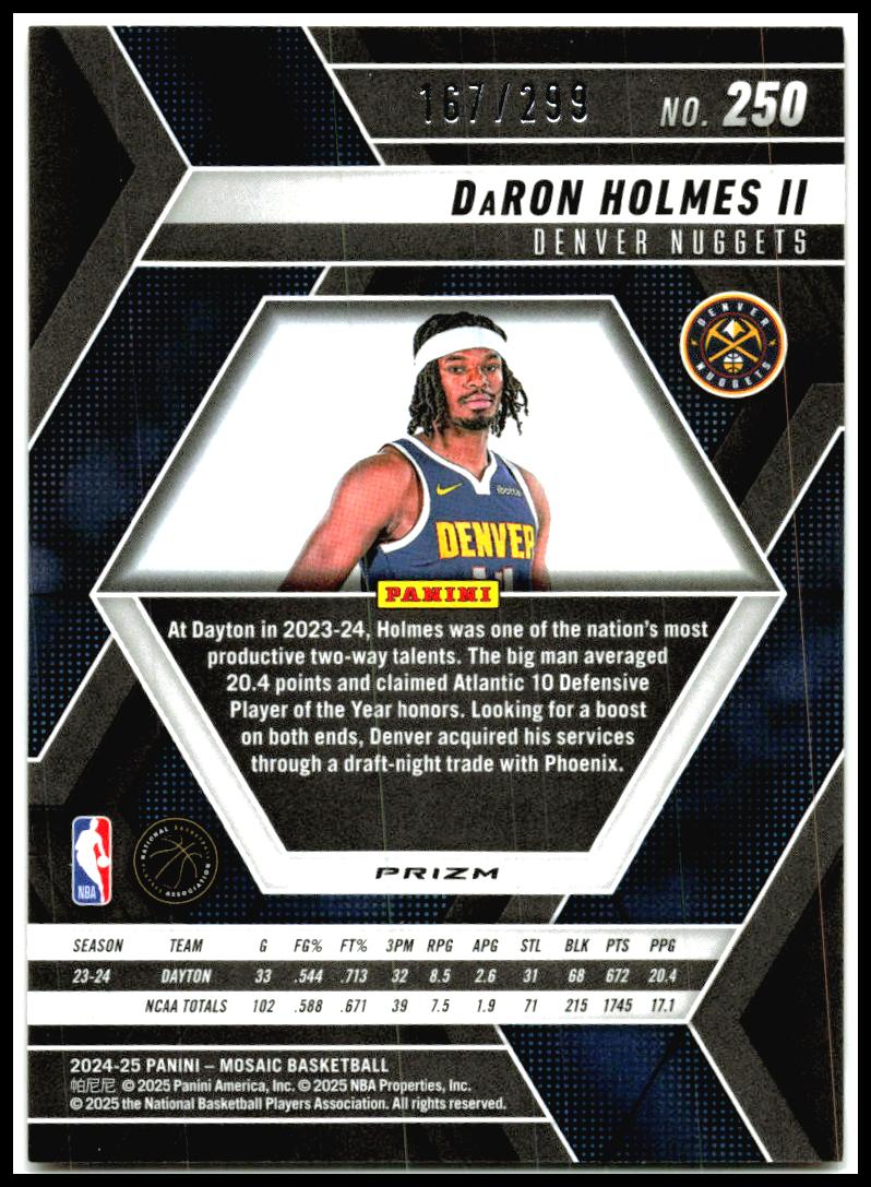 2024-25 Panini Mosaic Red Seismic Mosaic #250 DaRon Holmes II Rookie Denver