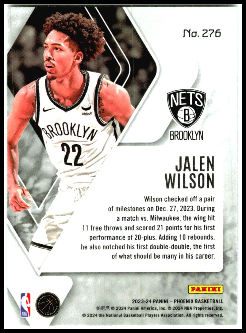 2023-24 Panini Phoenix Phoenix Teal Lazer #276 Jalen Wilson Rookie Brooklyn Nets