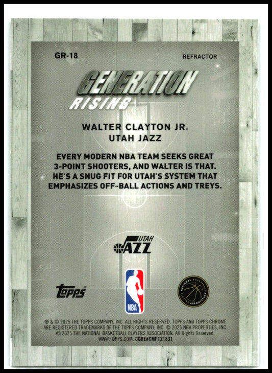 2025-26 Topps Chrome Generation #GR-18 Walter Clayton Jr Jazz