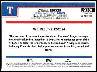 2025 Topps Chrome Update #USC160 Kumar Rocker Rookie Texas Rangers