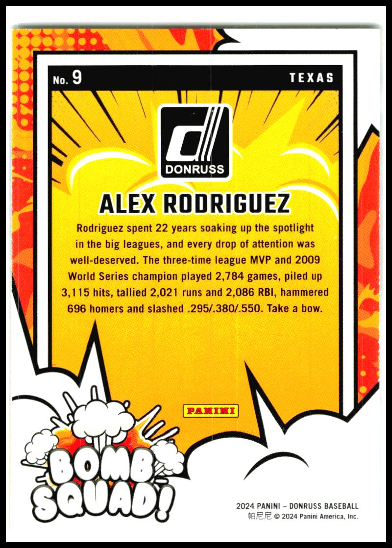 2024 Donruss Bomb Squad #9 Alex Rodriguez Texas Rangers