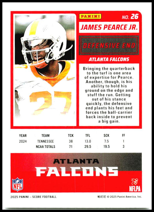 2025 Score #26 James Pearce Jr. Rookie Atlanta Falcons