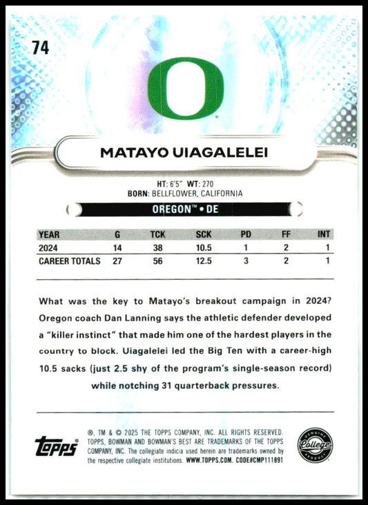 2025 Bowman University Best #74 Matayo Uiagalelei Oregon Ducks