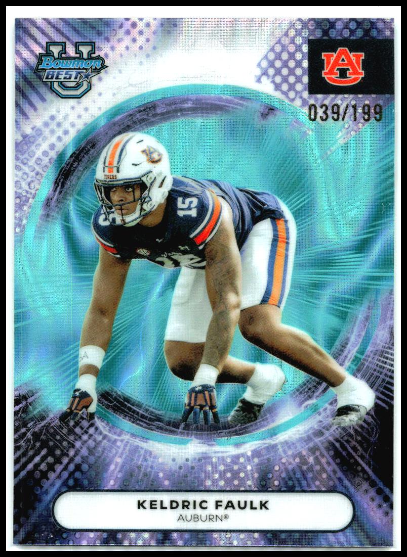 2025 Bowman University Best Aqua Lava #66 Keldric Faulk #/199 Auburn Tigers
