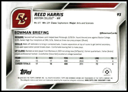 2025 Bowman University Chrome #93 Reed Harris Boston College Eagles