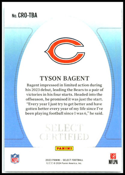 2023 Panini Select Select Certified Rookies #CRO-TBA Tyson Bagent Chicago Bears