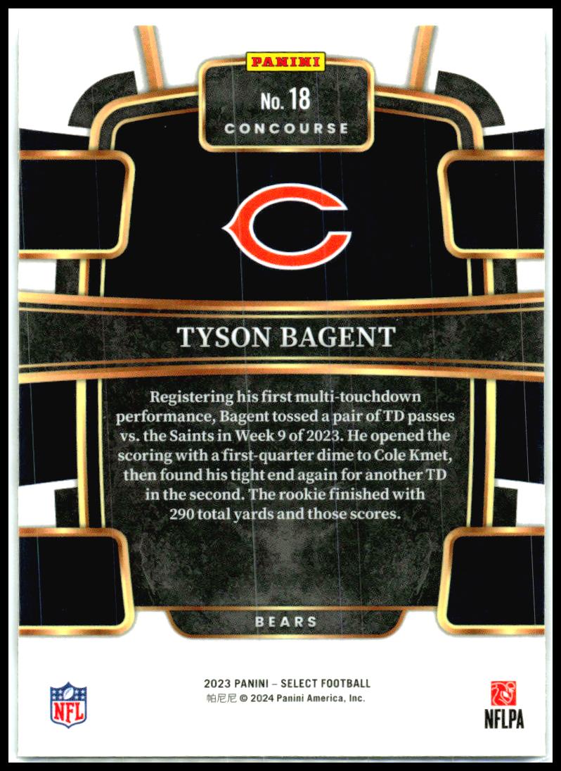 2023 Panini Select #18 Tyson Bagent Rookie Chicago Bears