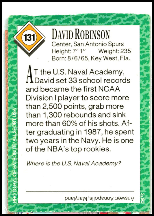 1990 Sports Illustrated for Kids #131 David Robinson San Antonio Spurs