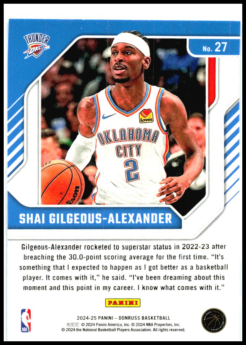 2024-25 Donruss Franchise Features #27 Shai Gilgeous-Alexander Thunder