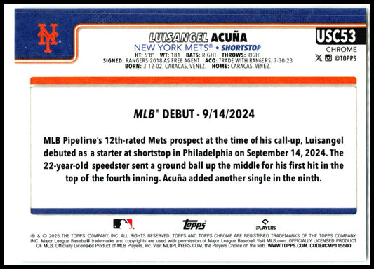 2025 Topps Chrome sepia #USC53 Luisangel Acuña New York Mets