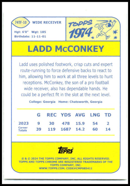 2024 Topps Chrome 1974 Topps Football #74TF-10 Ladd McConkey Chargers