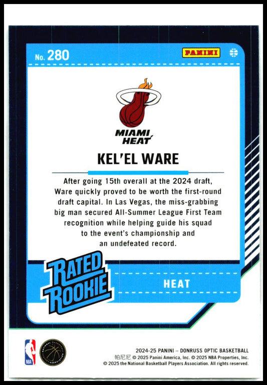 2024-25 Donruss Optic #280 Kel'el Ware Rookie Miami Heat