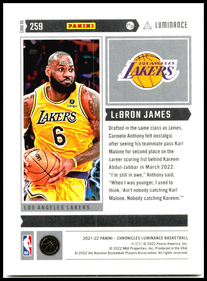 2021-22 Panini Chronicles #259 LeBron James Los Angeles Lakers