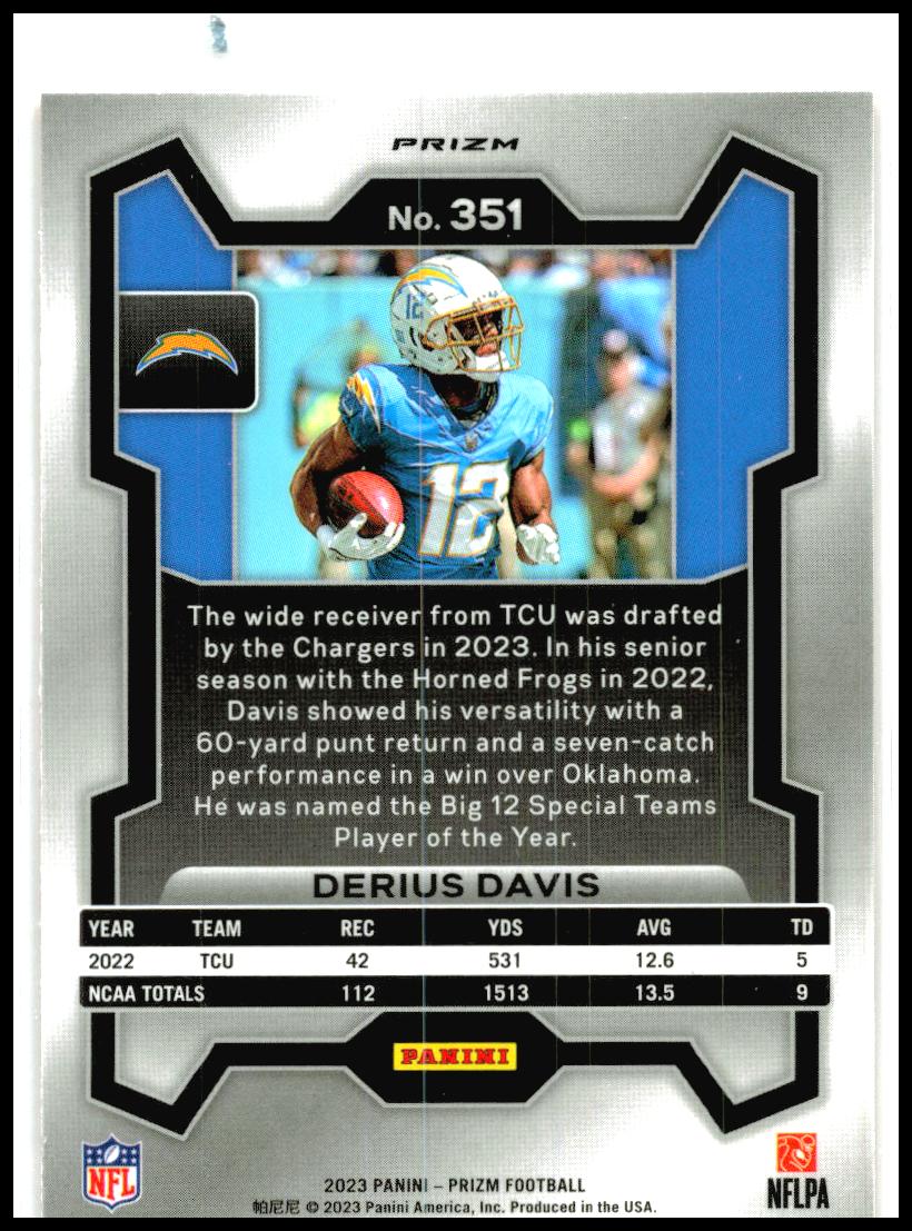 2023 Panini Prizm Lazer Prizm #351 Derius Davis Rookie Los Angeles Chargers