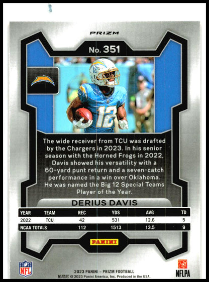 2023 Panini Prizm Lazer Prizm #351 Derius Davis Rookie Los Angeles Chargers