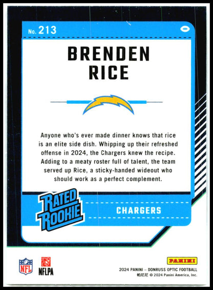 2024 Donruss Optic #213 Brenden Rice Rookie Los Angeles Chargers