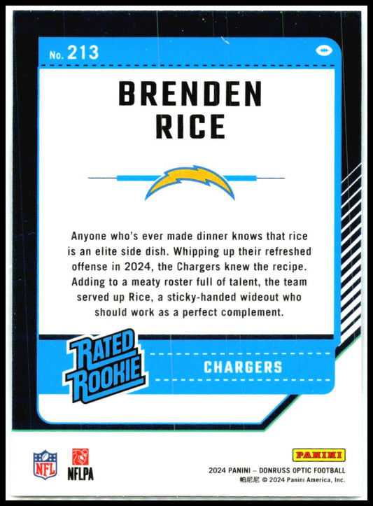 2024 Donruss Optic #213 Brenden Rice Rookie Los Angeles Chargers