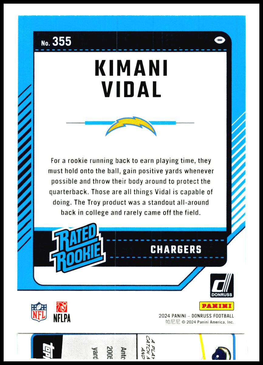 2024 Donruss #355 Kimani Vidal Rookie Los Angeles Chargers