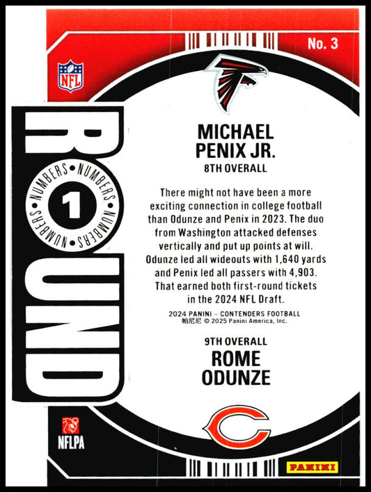 2024 Panini Contenders Round Numbers #3 Michael Penix Jr. / Rome Odunze