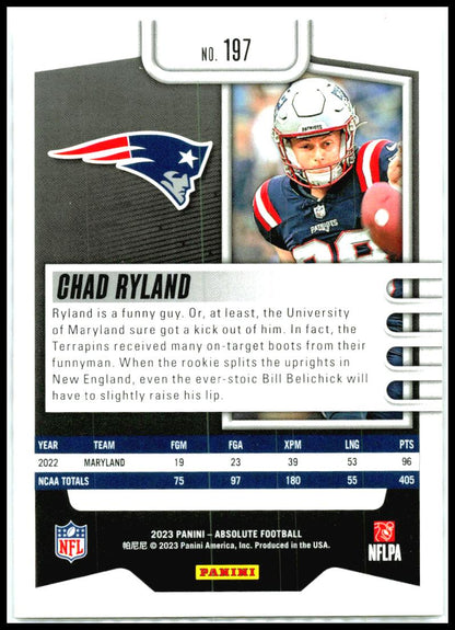 2023 Panini Absolute #197 Chad Ryland New England Patriots