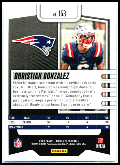 2023 Panini Absolute Black #153 Christian Gonzalez New England Patriots