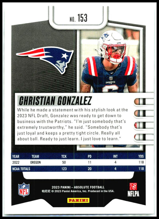 2023 Panini Absolute Black #153 Christian Gonzalez New England Patriots