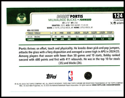 2025-26 Topps Chrome X-Fractor #124 Bobby Portis Milwaukee Bucks
