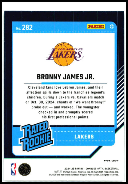 2024-25 Donruss Optic Holo #282 Bronny James Jr. Rookie Los Angeles Lakers