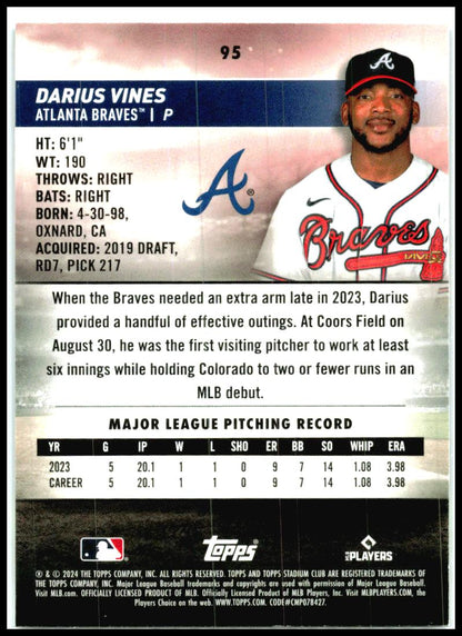2024 Stadium Club #95 Darius Vines Atlanta Braves