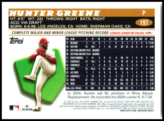 2025 Topps Archives #197 Hunter Greene Cincinnati Reds